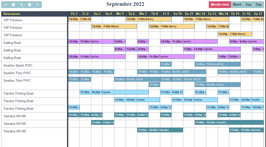 Boat Resource Calendar