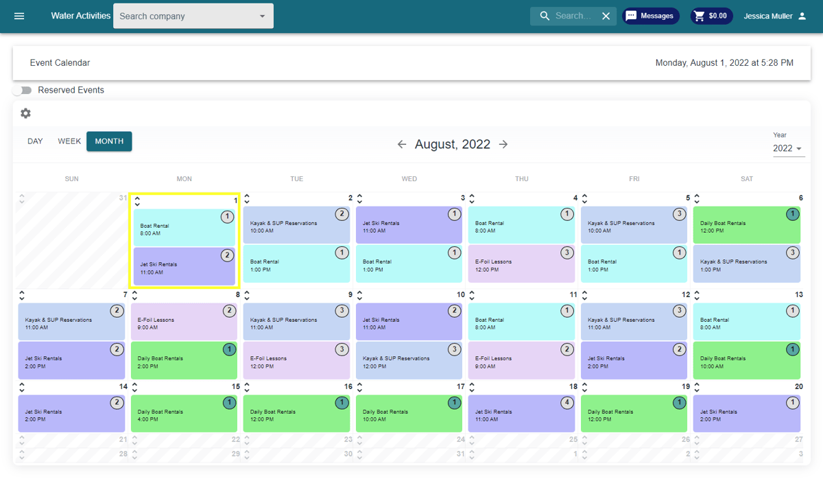 boat rental calendar